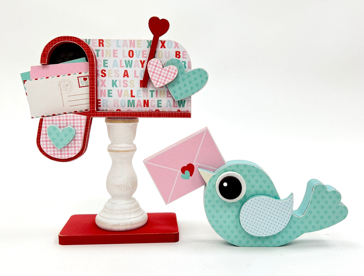 Love themed mailbox and blue lovebird wood valentine decor 