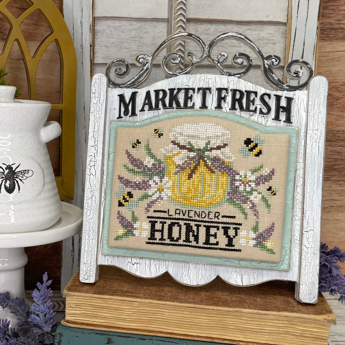 Market Sign Cross Stitch Display-Unfinished Wood seasonal wood decor