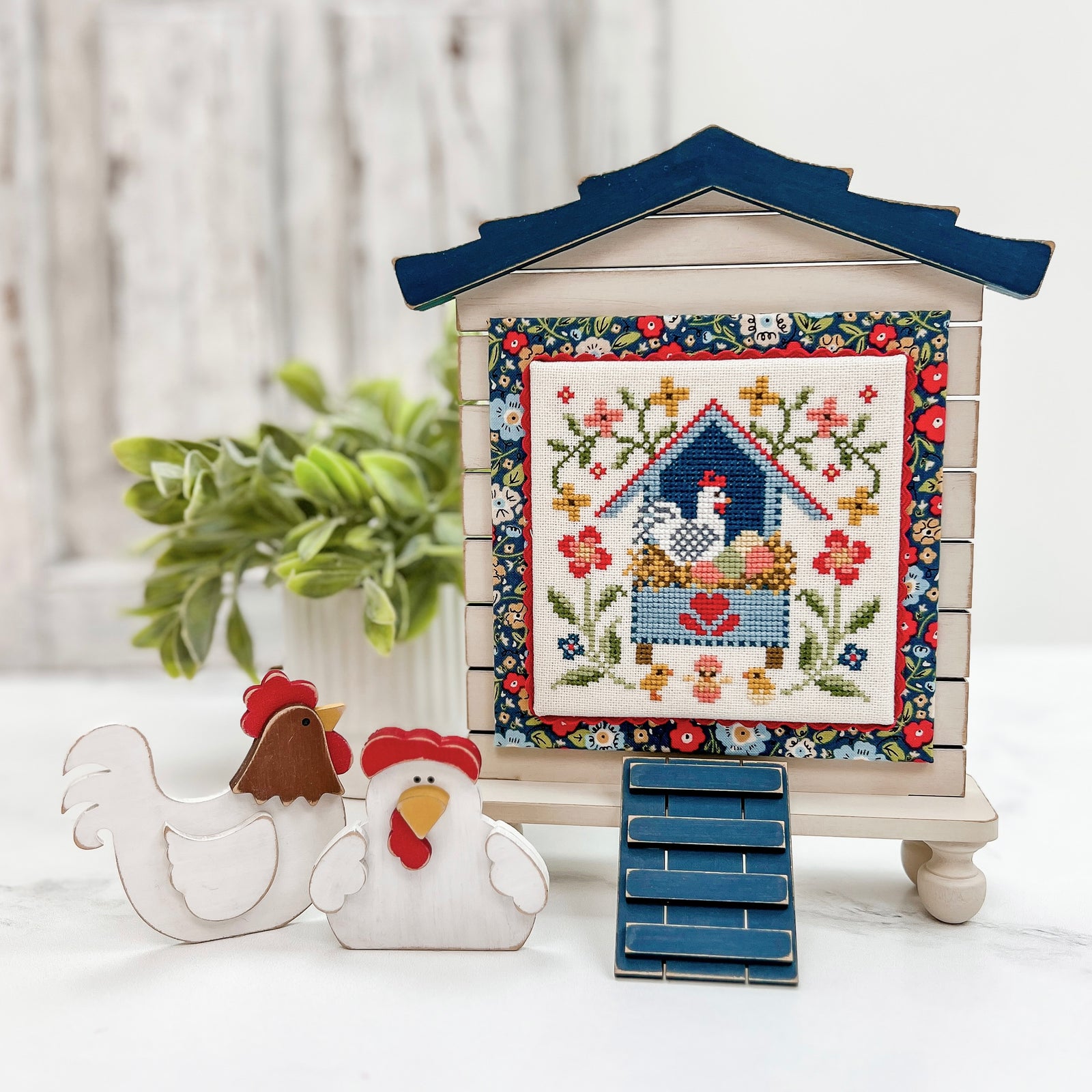 Cornflower Cottage Cross Stitch Display-Unfinished Wood