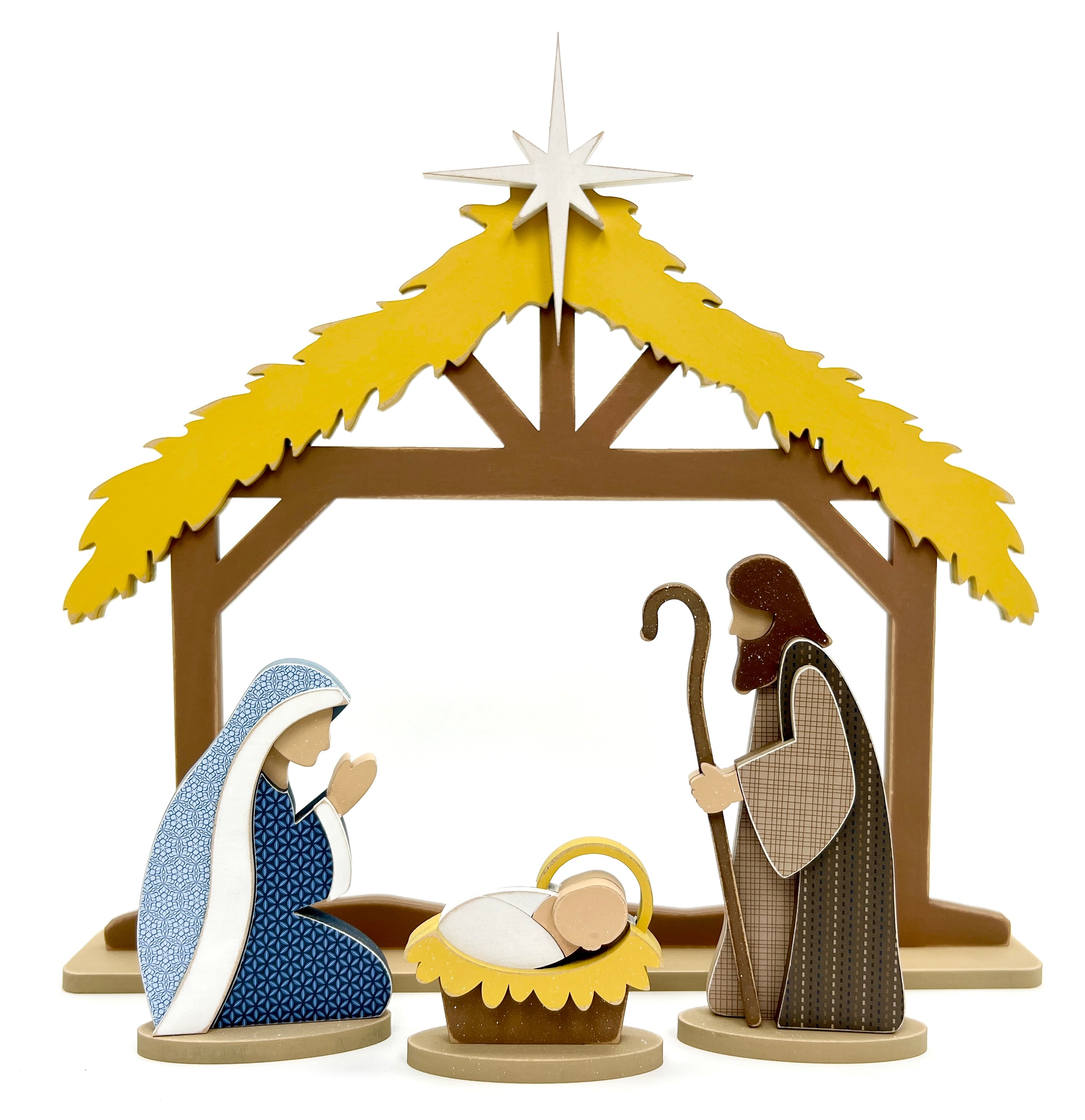 Nativity-Stable, Mary, Joseph, and Baby Jesus Wood decor Craft Kit ...