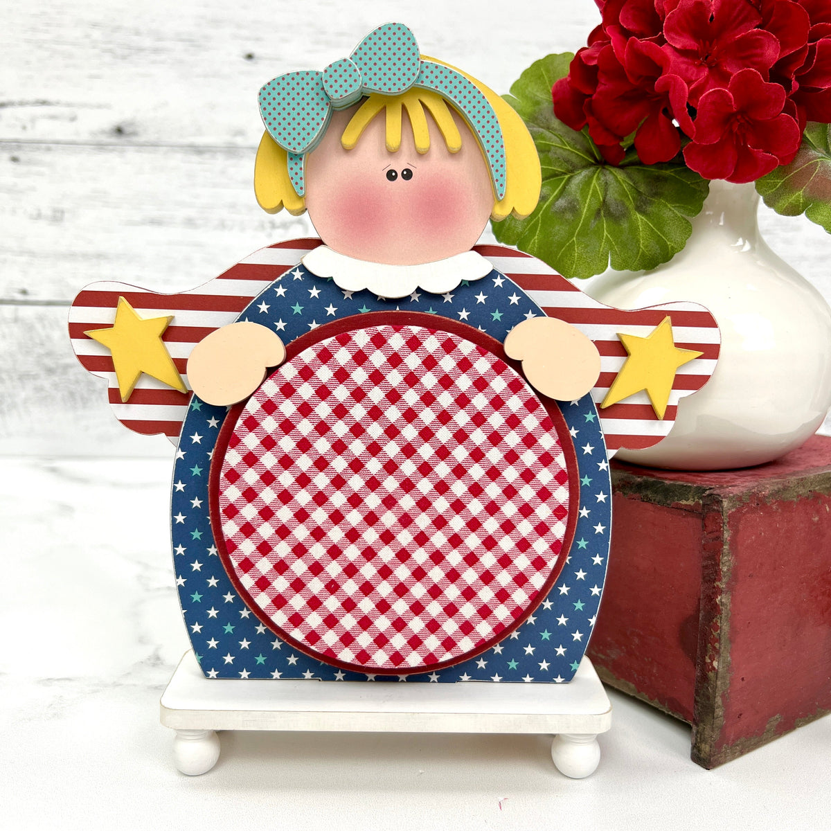 Patriotic Angel Cross Stitch Display-Unfinished Wood seasonal wood decor