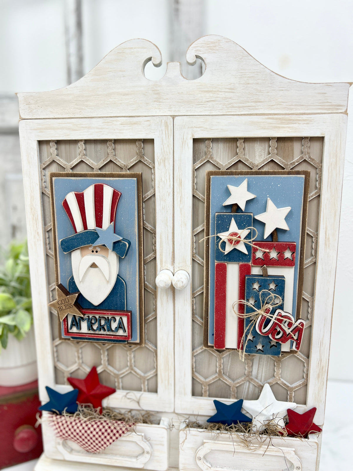 Patriotic cabinet door fronts, DIY wood craft kit, Americana décor, 4th of July decorations, MDF wood craft, Uncle Sam wood panel, red white and blue DIY décor, summer holiday craft