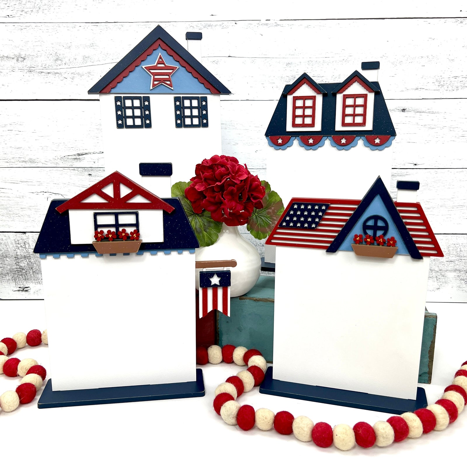 Patriotic City Houses-Bundle and Save Set of Four-Unfinished Wood seasonal wood decor