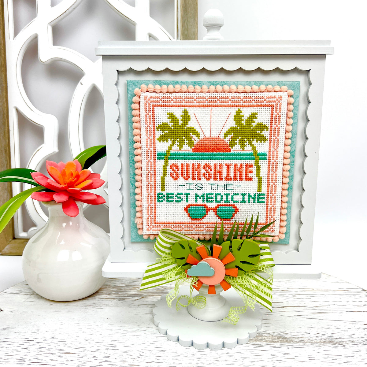 Unfinished Wood Cross Stitch Shapes-Tropical Leaves and Sun seasonal wood decor