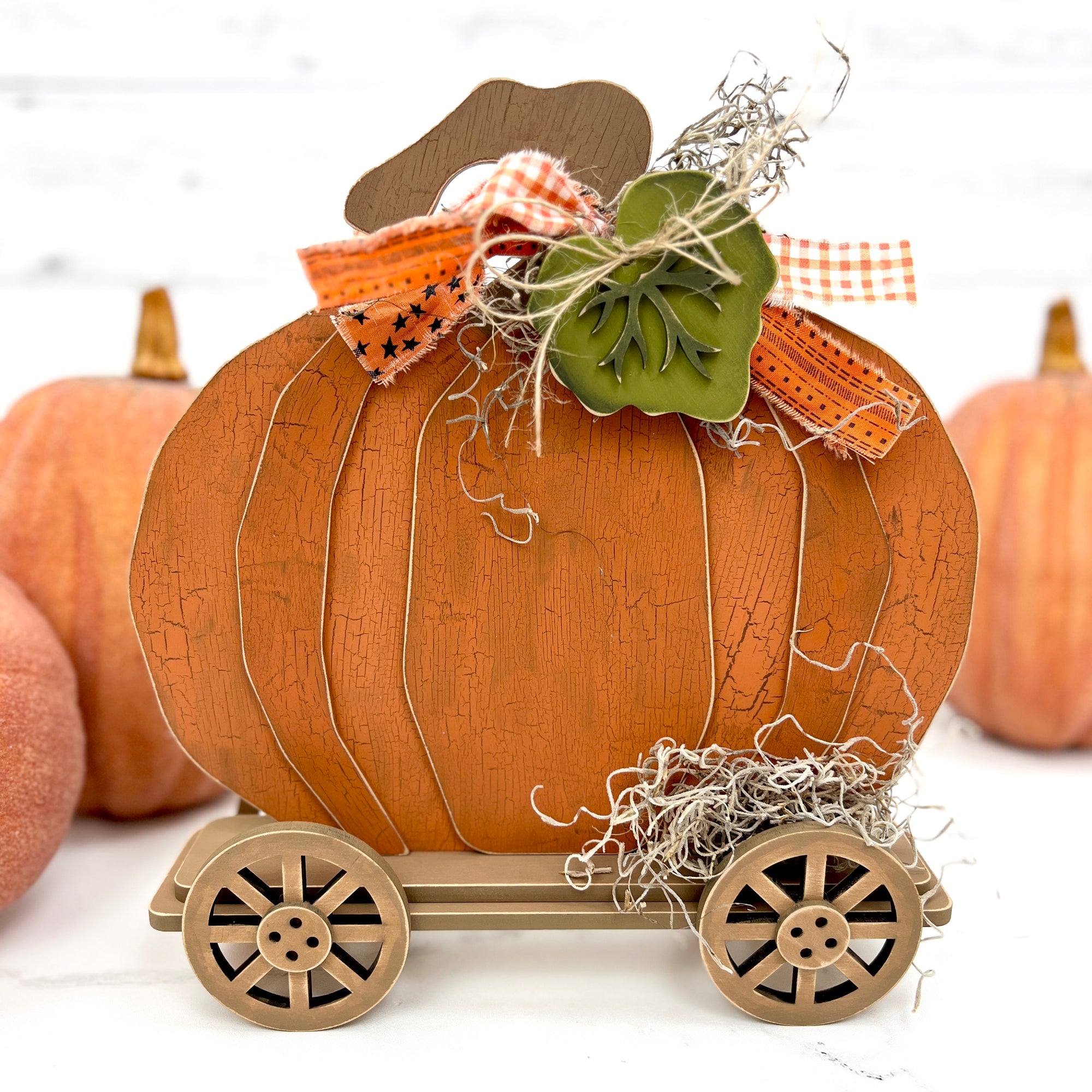Pumpkin Wagon Wood Decor Seasonal & Holiday Decorations