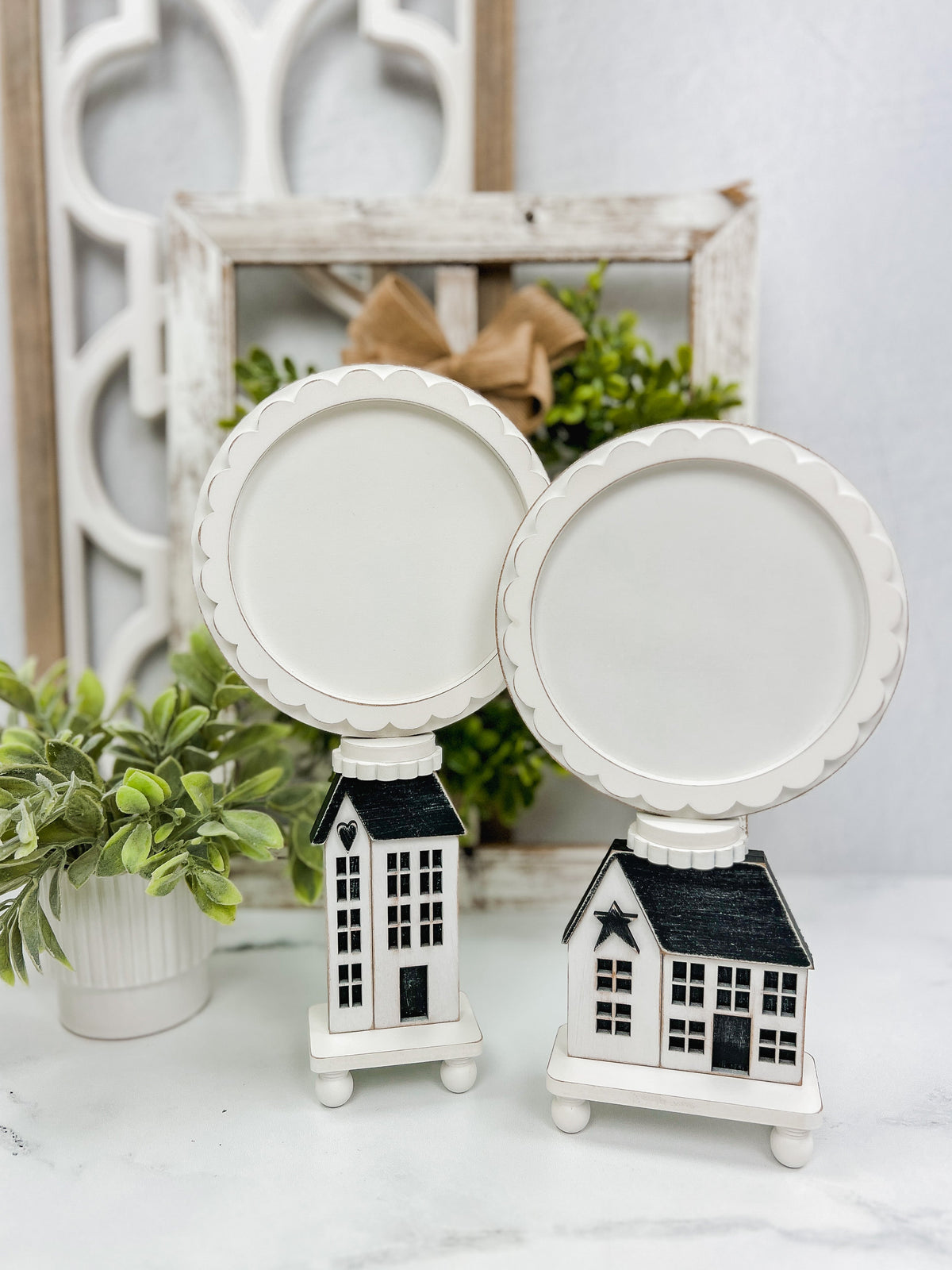 Star Primitive House Cross Stitch Frame-Unfinished Wood seasonal wood decor