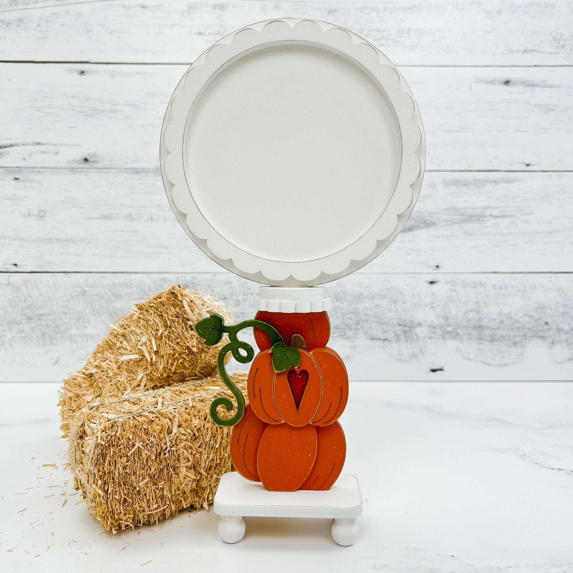 Pumpkin shaped wood cross stitch display for cross stitch finishing