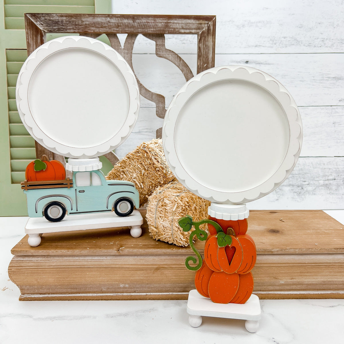 Pumpkin Truck Pedestal Cross Stitch Frame-Unfinished Wood Seasonal &amp; Holiday Decorations