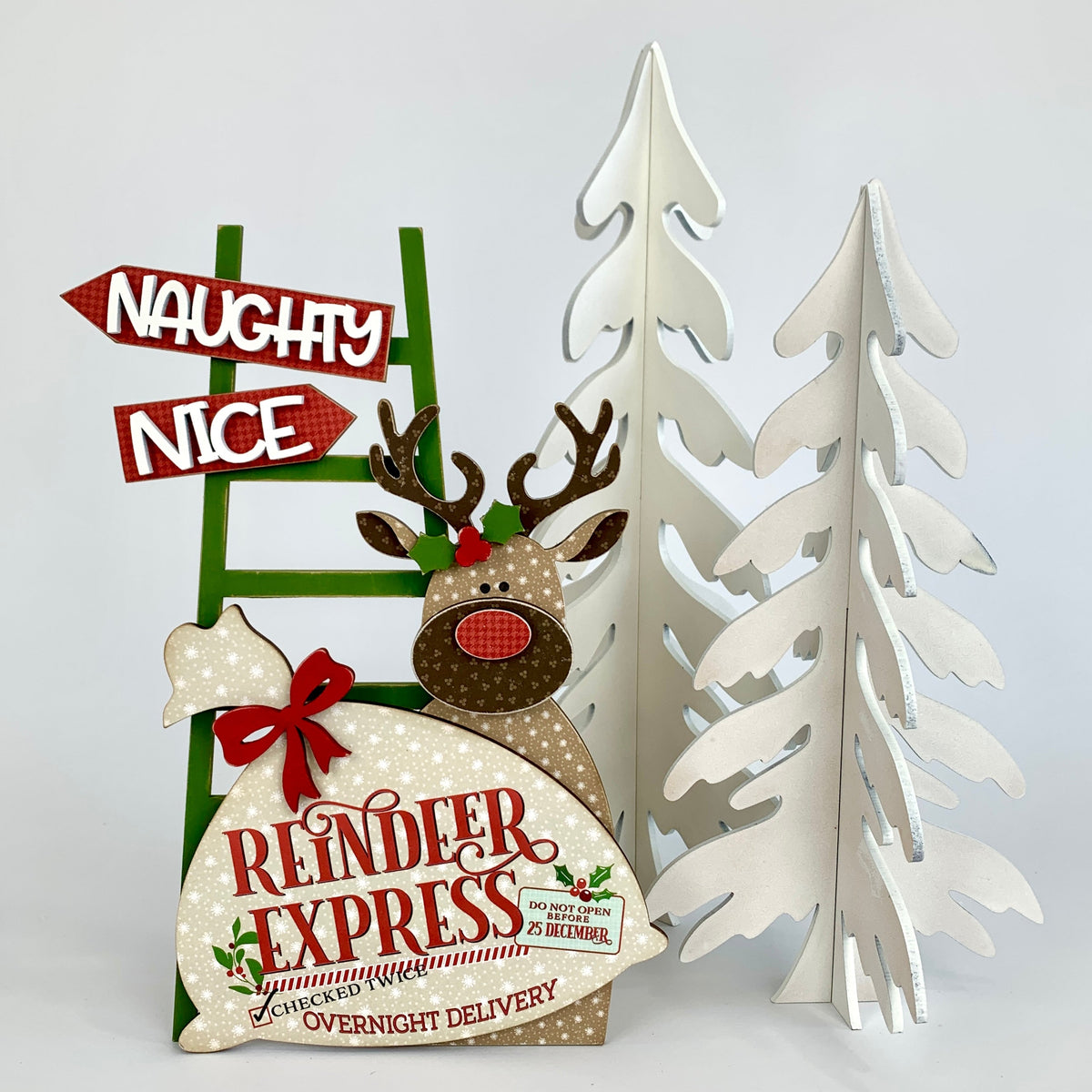 Reindeer Express Tiered Tray Ladder with Christmas Trees