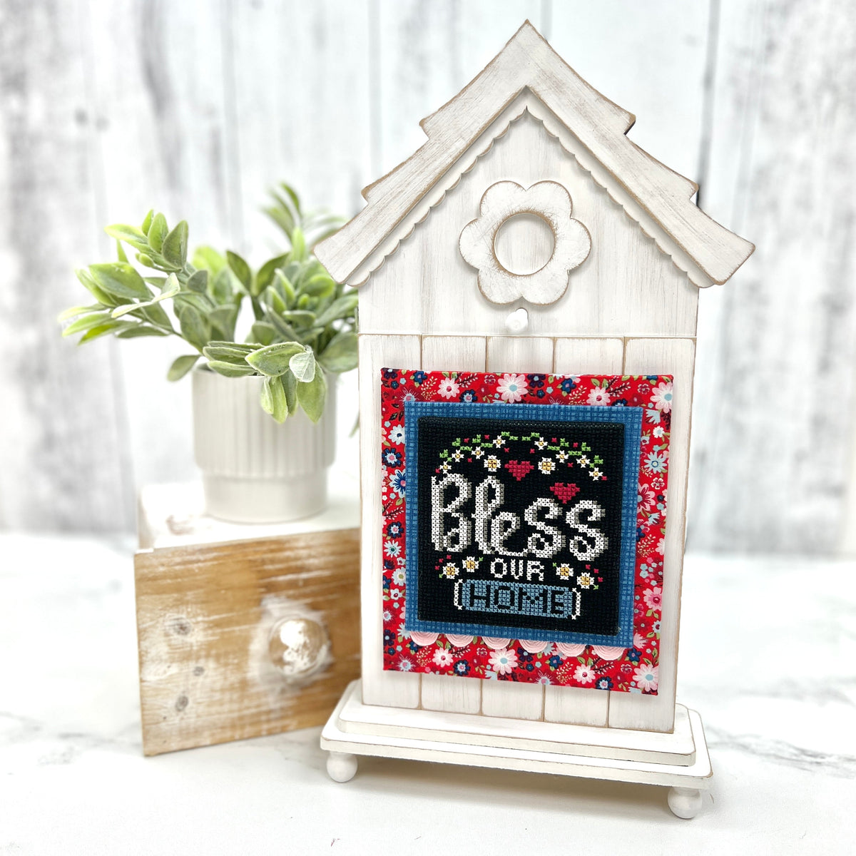 Reversible Birdhouse Cross Stitch Display-Unfinished Wood Cross stitch display