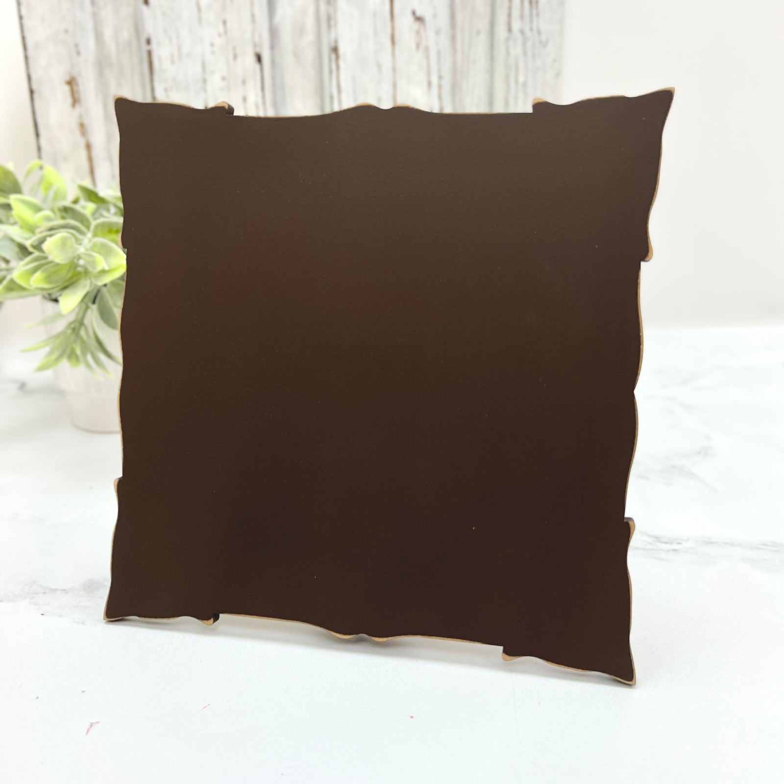 Pre-painted brown square Rustic Edge cross stitch display with bold jagged edges and lightly distressed edges, shown horizontally for primitive, fall, and Halloween cross stitch finishing.