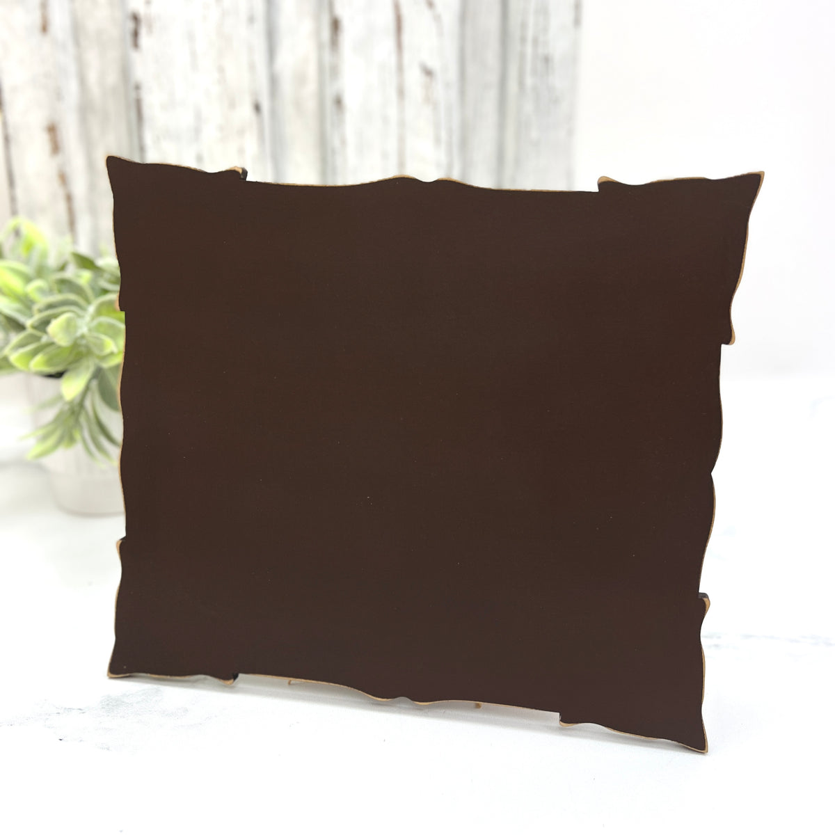 Pre-painted brown Rustic Edge cross stitch display with bold jagged edges and lightly distressed edges, shown horizontally for primitive, fall, and Halloween cross stitch finishing.