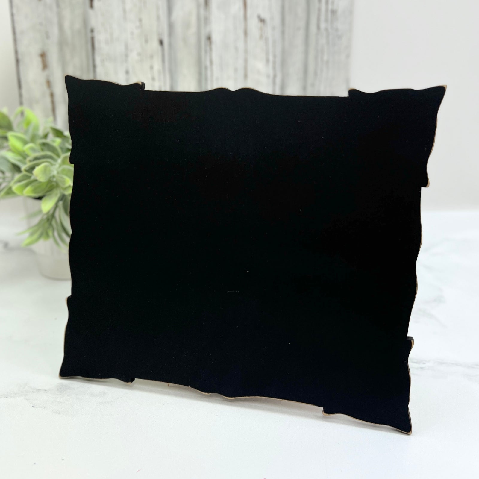 Pre-painted black Rustic Edge cross stitch display with bold jagged edges and lightly distressed edges, shown horizontally for primitive, fall, and Halloween cross stitch finishing.