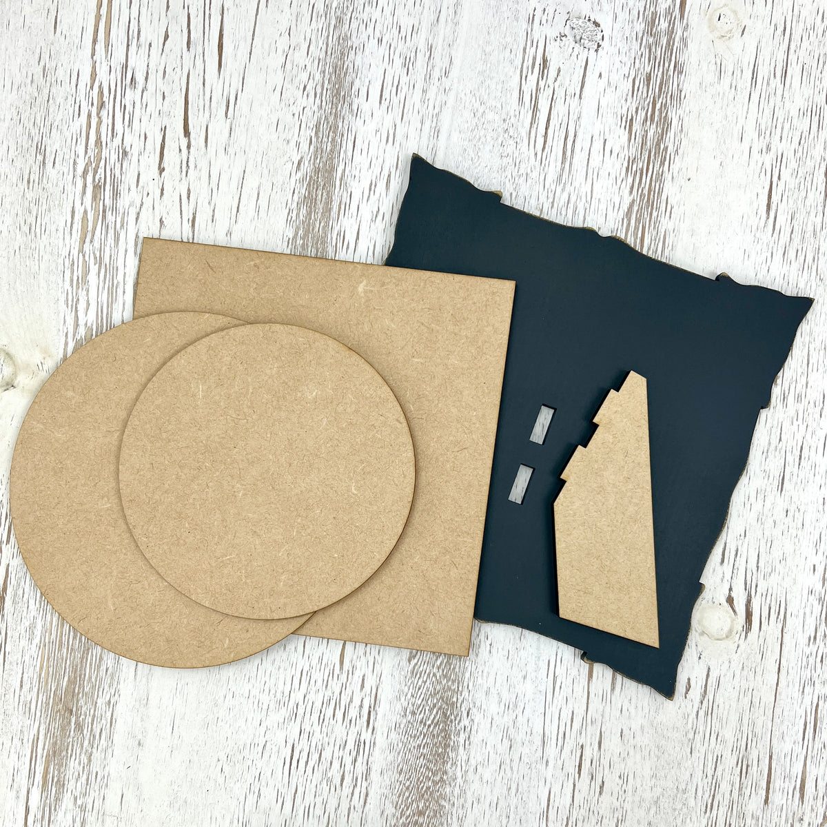 Three MDF cross stitch finishing boards with pre-painted black display frame