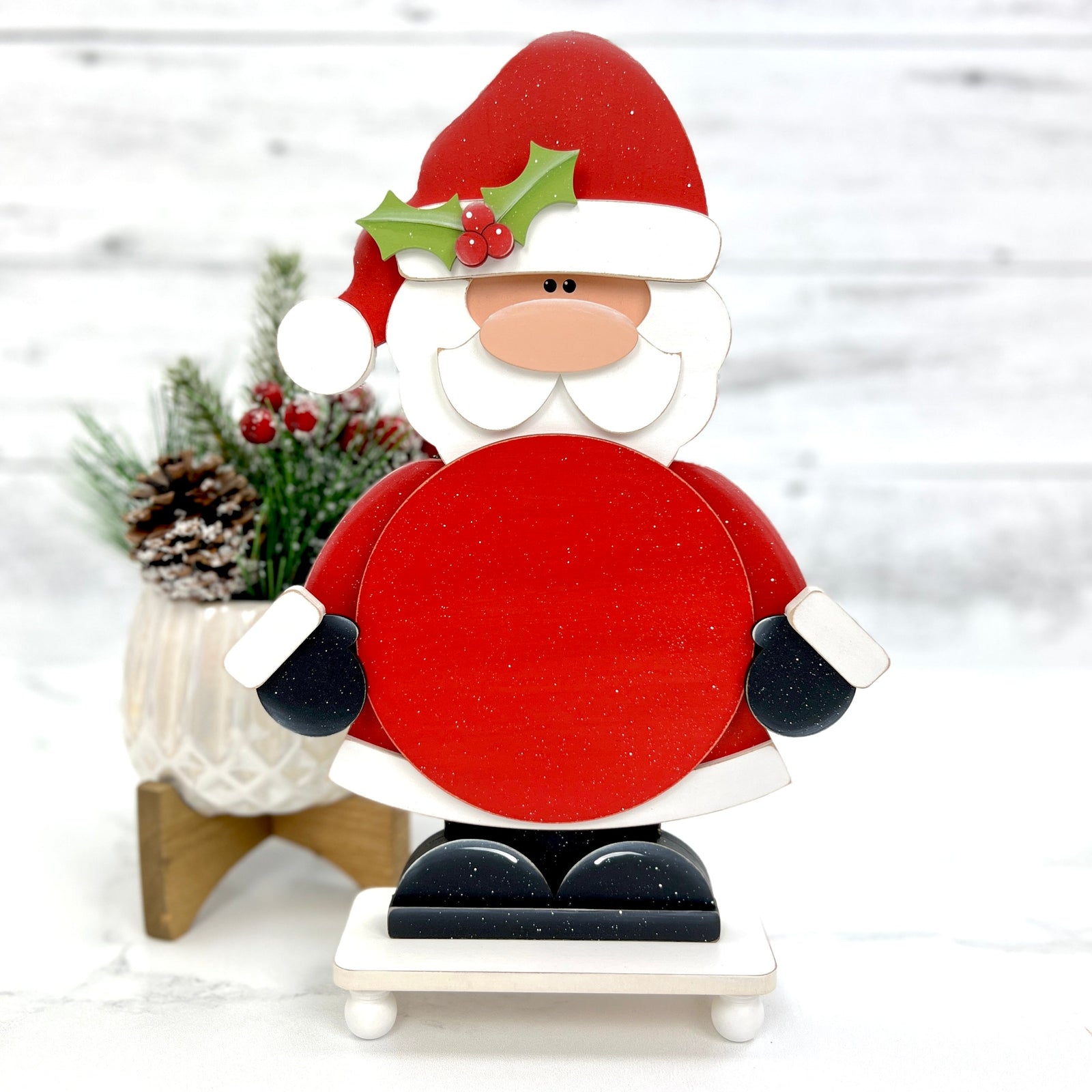 Santa Round Cross Stitch Display-Unfinished Wood seasonal wood decor