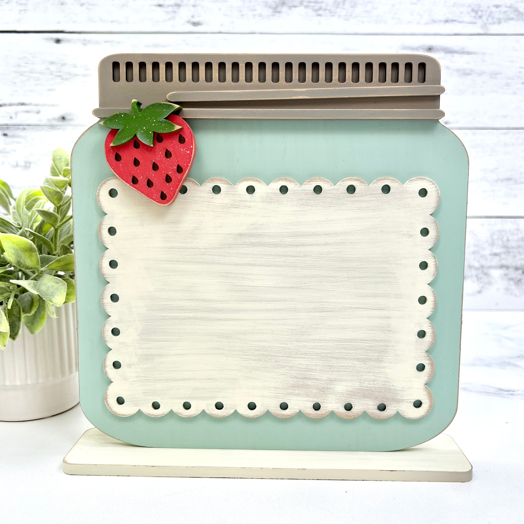 Scallop Label Mason Jar Cross Stitch Display-Unfinished Wood