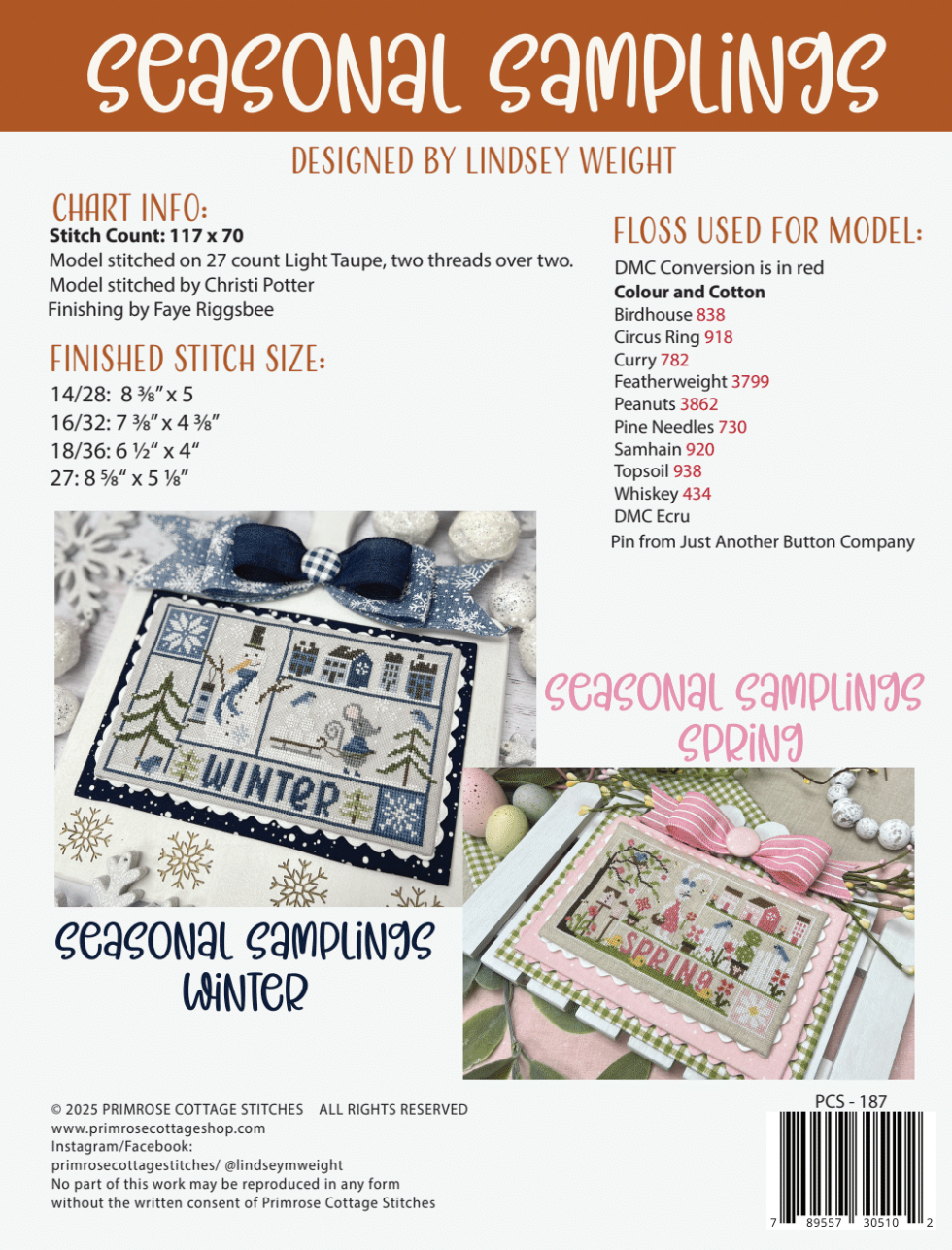 Cross Stitch pattern floss chart and finishing requirements