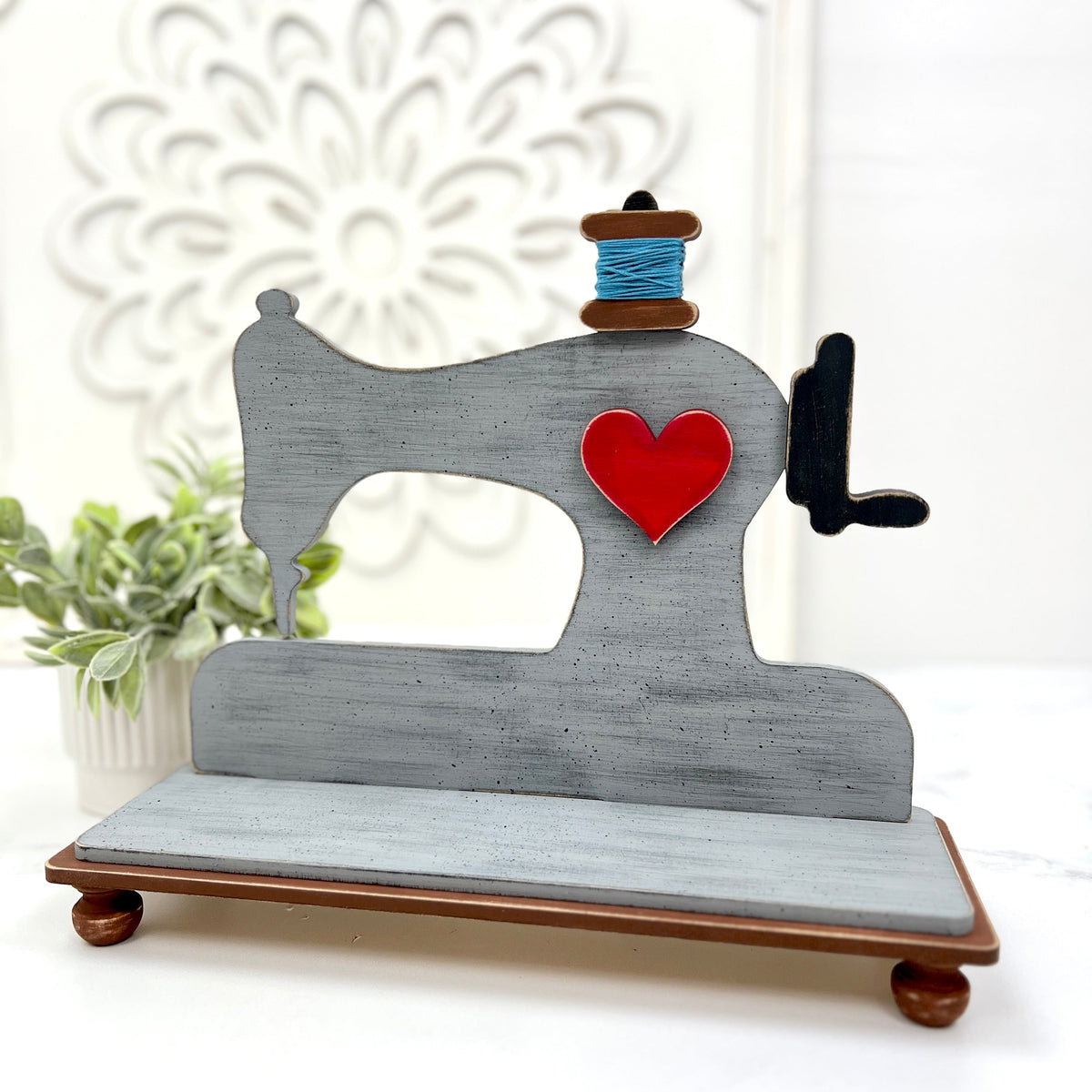 Sewing Machine with Peg Feet Cross Stitch Display-Unfinished Wood Cross stitch display