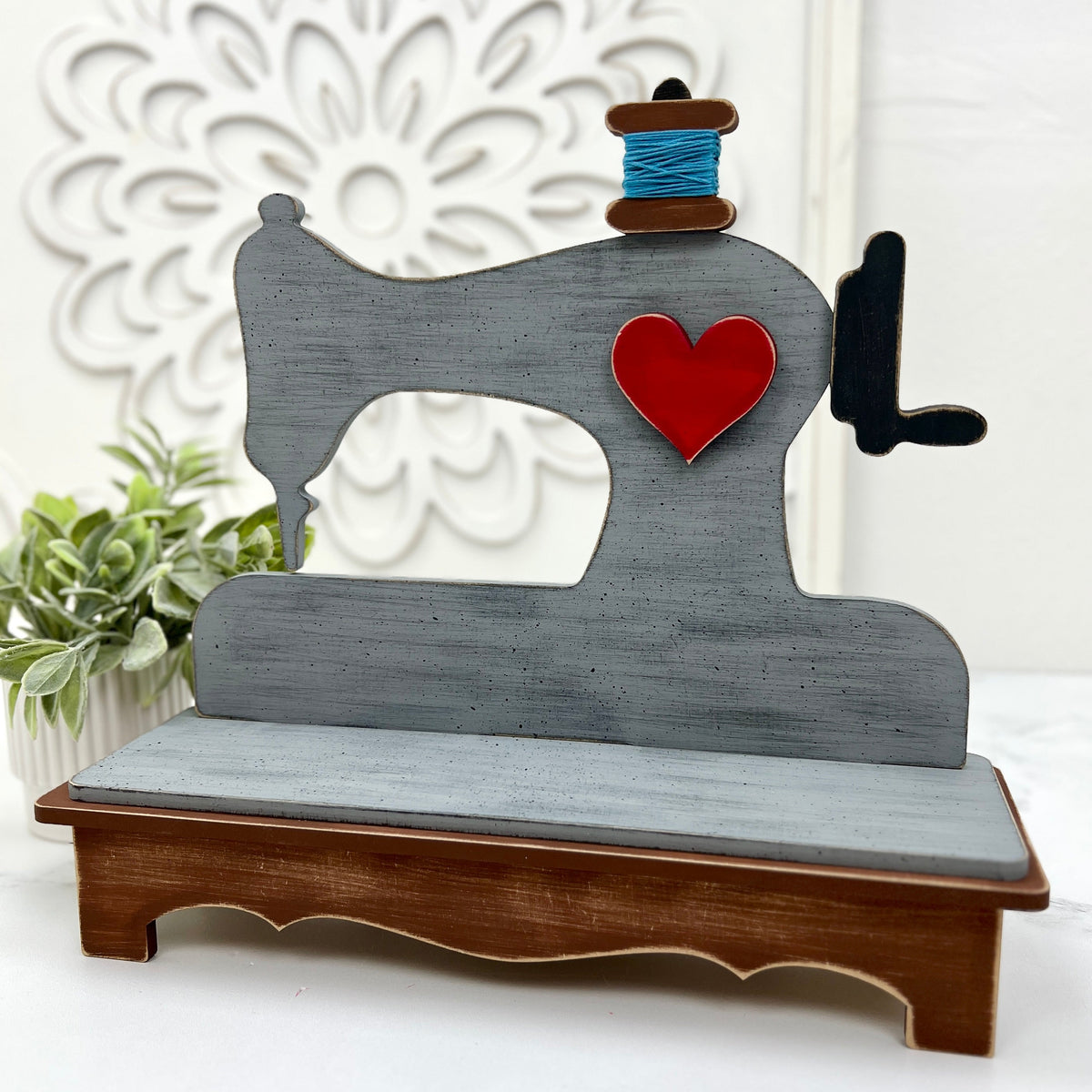 Sewing Machine with Platform Base Cross Stitch Display-Unfinished Wood Cross stitch display