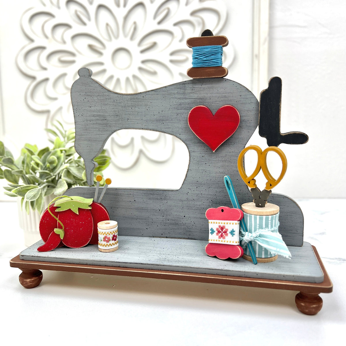 Sewing Machine with Peg Feet Cross Stitch Display-Unfinished Wood Cross stitch display