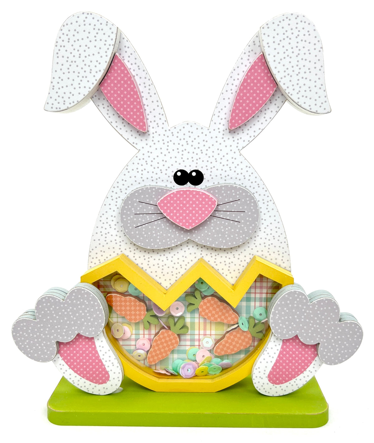 Easter Bunny with egg shaker and carrots wood decoration