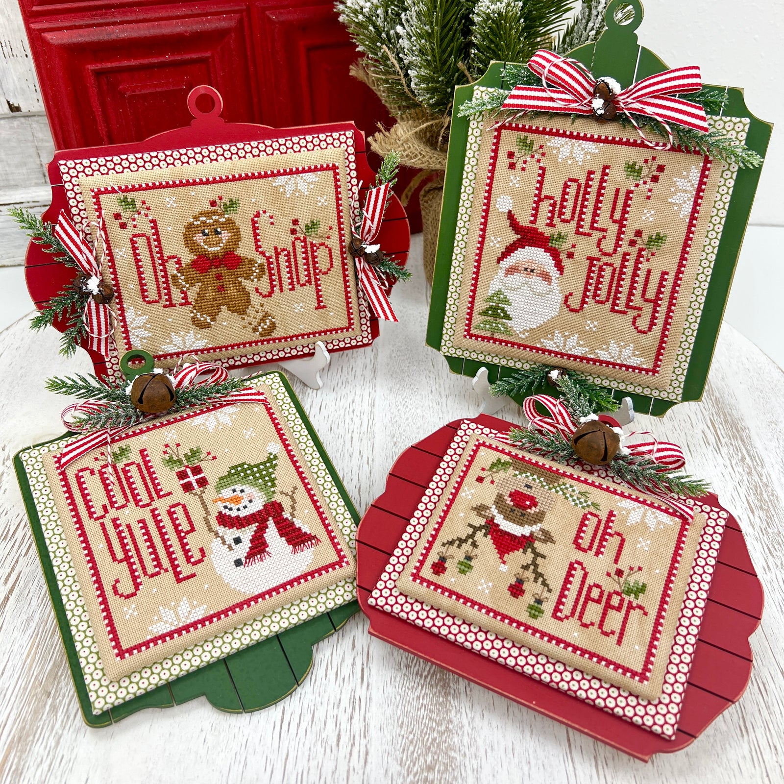Pre-Painted Shiplap Christmas Ornament Cross Stitch Bundle