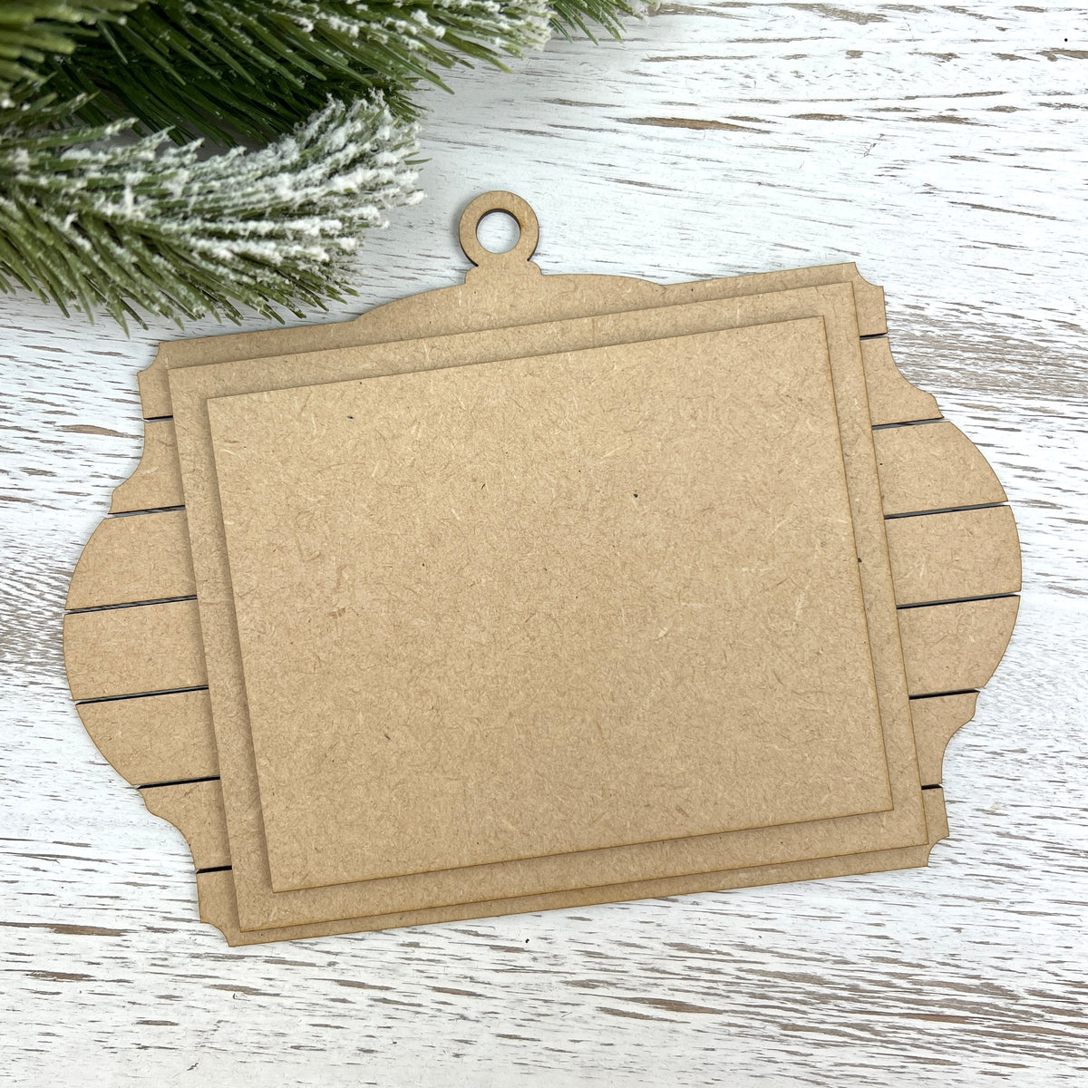 Unpainted 1/8-inch MDF shiplap cross stitch ornament display with two layered finishing boards for mounting a small stitched piece and fabric backing