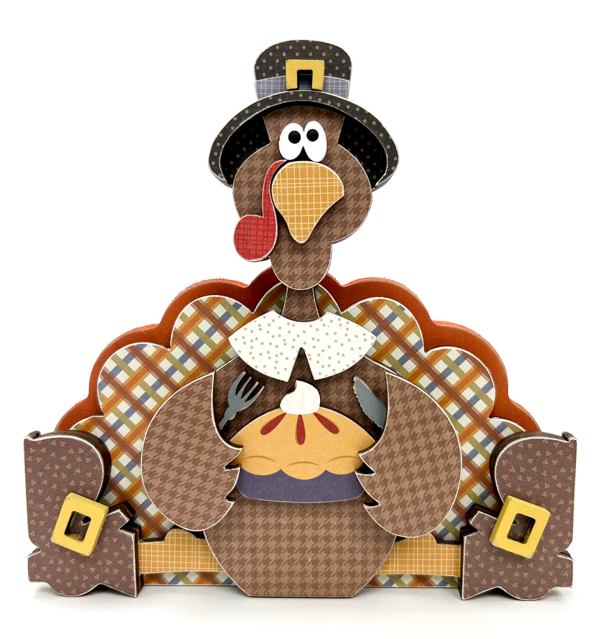 Sitting turkey eating pie wood decor craft kit