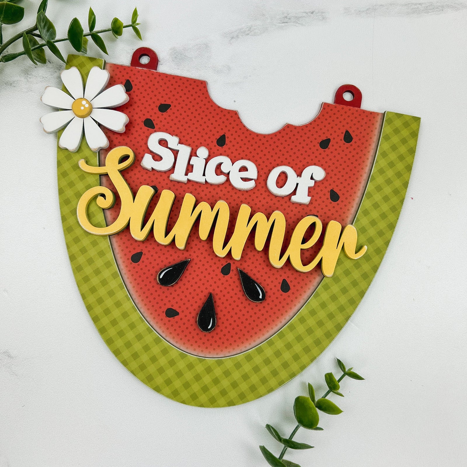 Watermelon sign with a title that says Slice of Summer. Summer DIY crafting kit