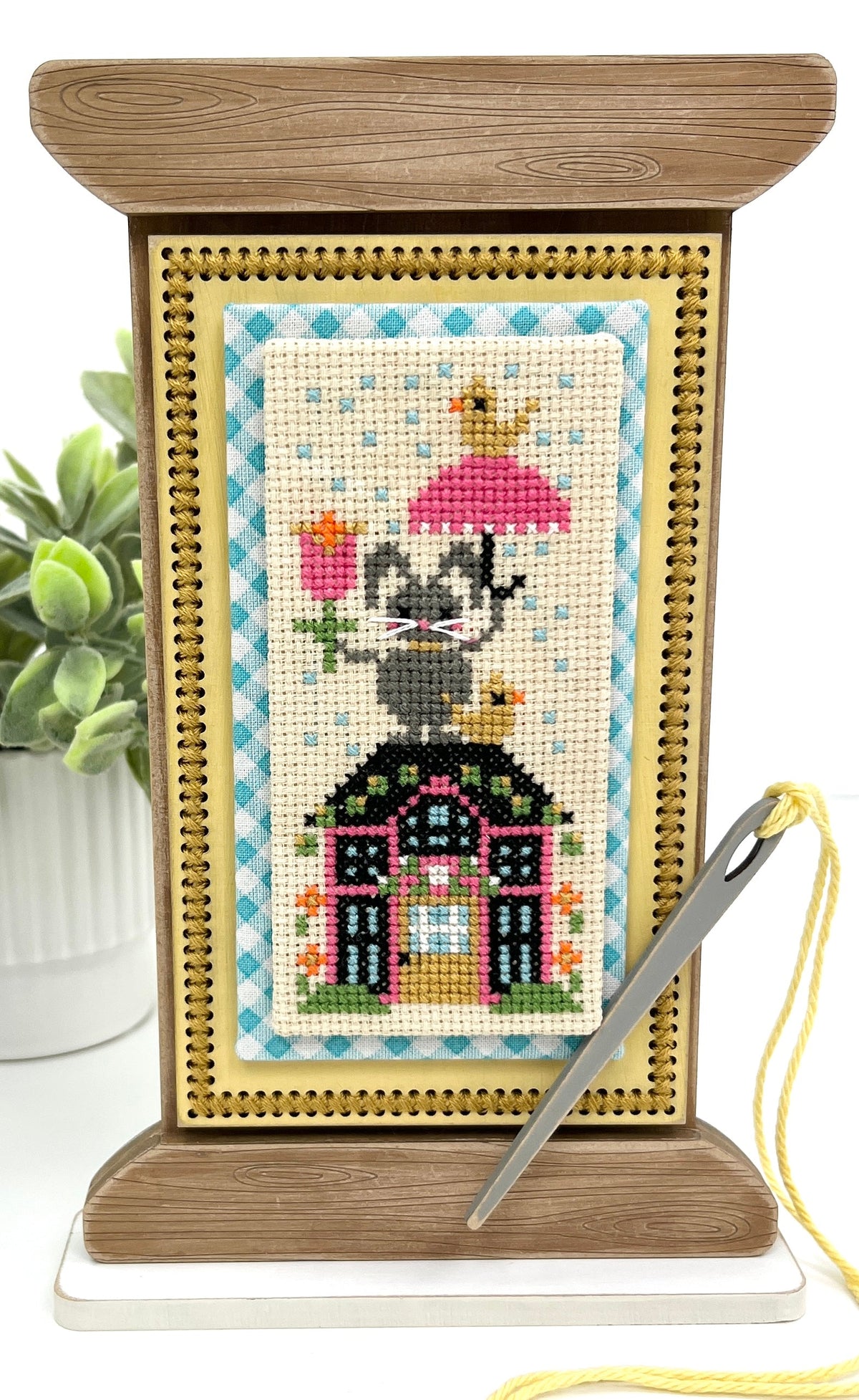 Spool With Cross Stitch Frame-Unfinished Wood seasonal wood decor
