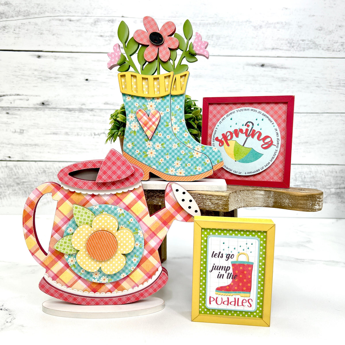 Spring Days Watering Can Wood Decor Kit seasonal wood decor