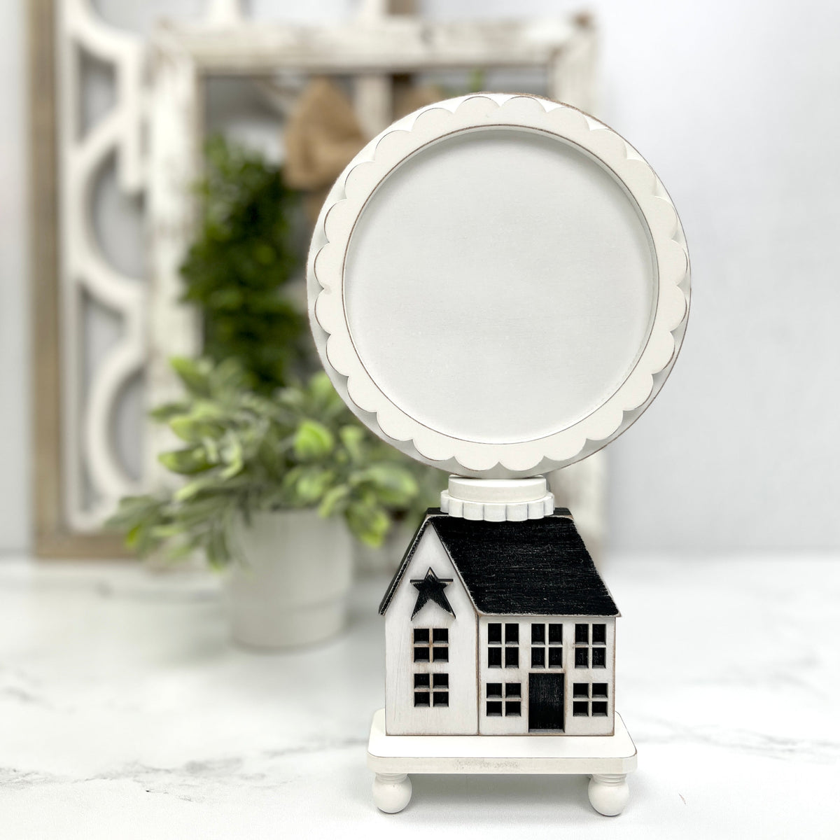 Star Primitive House Cross Stitch Frame-Unfinished Wood seasonal wood decor