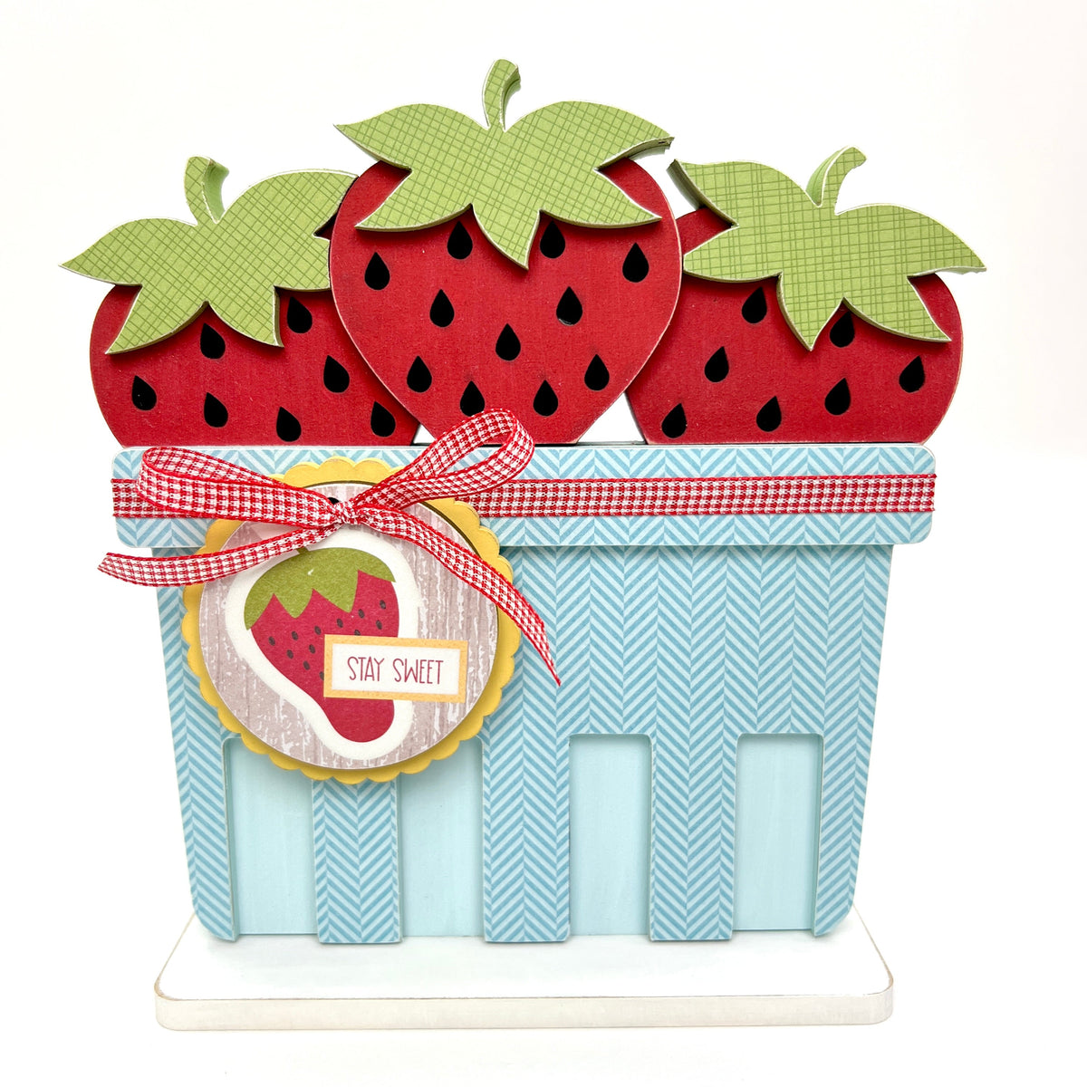 strawberry crate with strawberries with a tag that says stay sweet wood decor craft kit