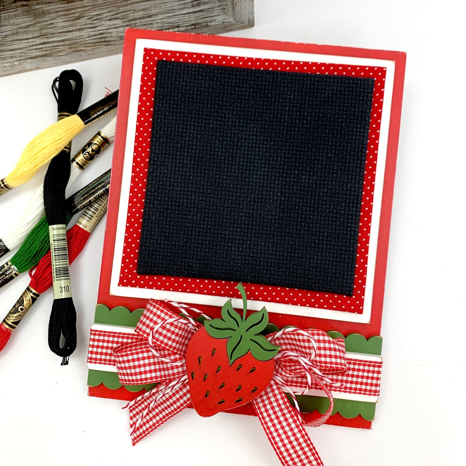 Strawberry cross stitch unfinished wood display backer