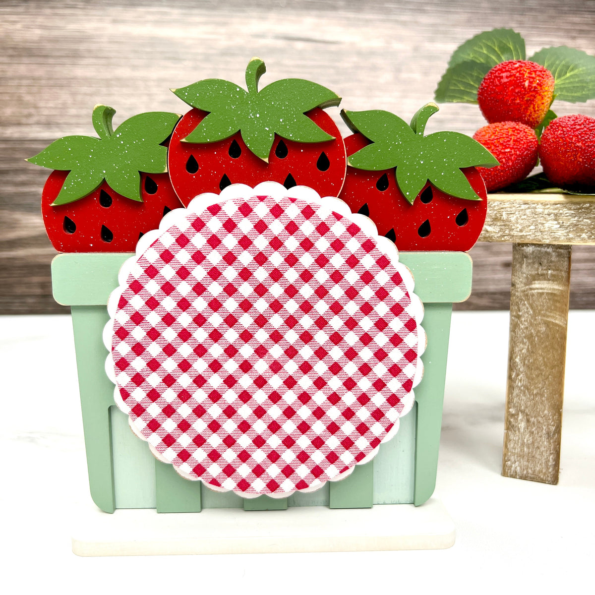 Strawberry Basket Wood Cross Stitch Display-Unfinished Wood wood decor