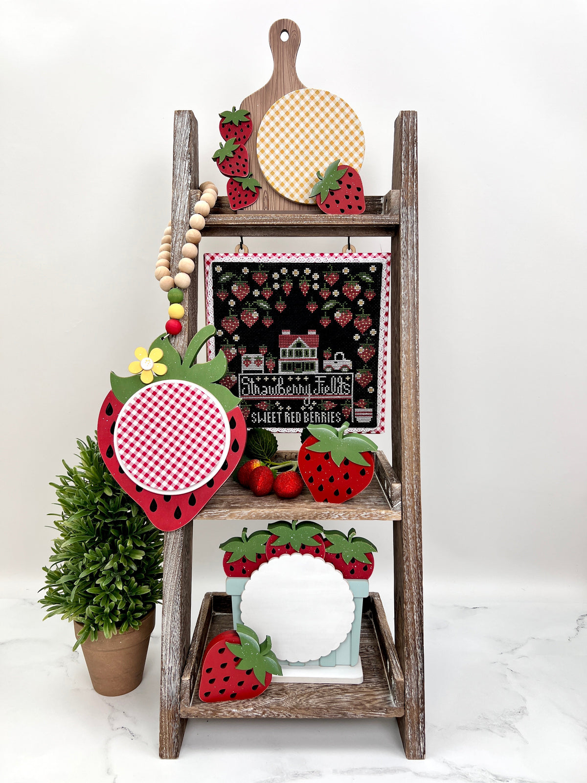 Strawberry Recipe Board Cross Stitch Display-Unfinished Wood seasonal wood decor