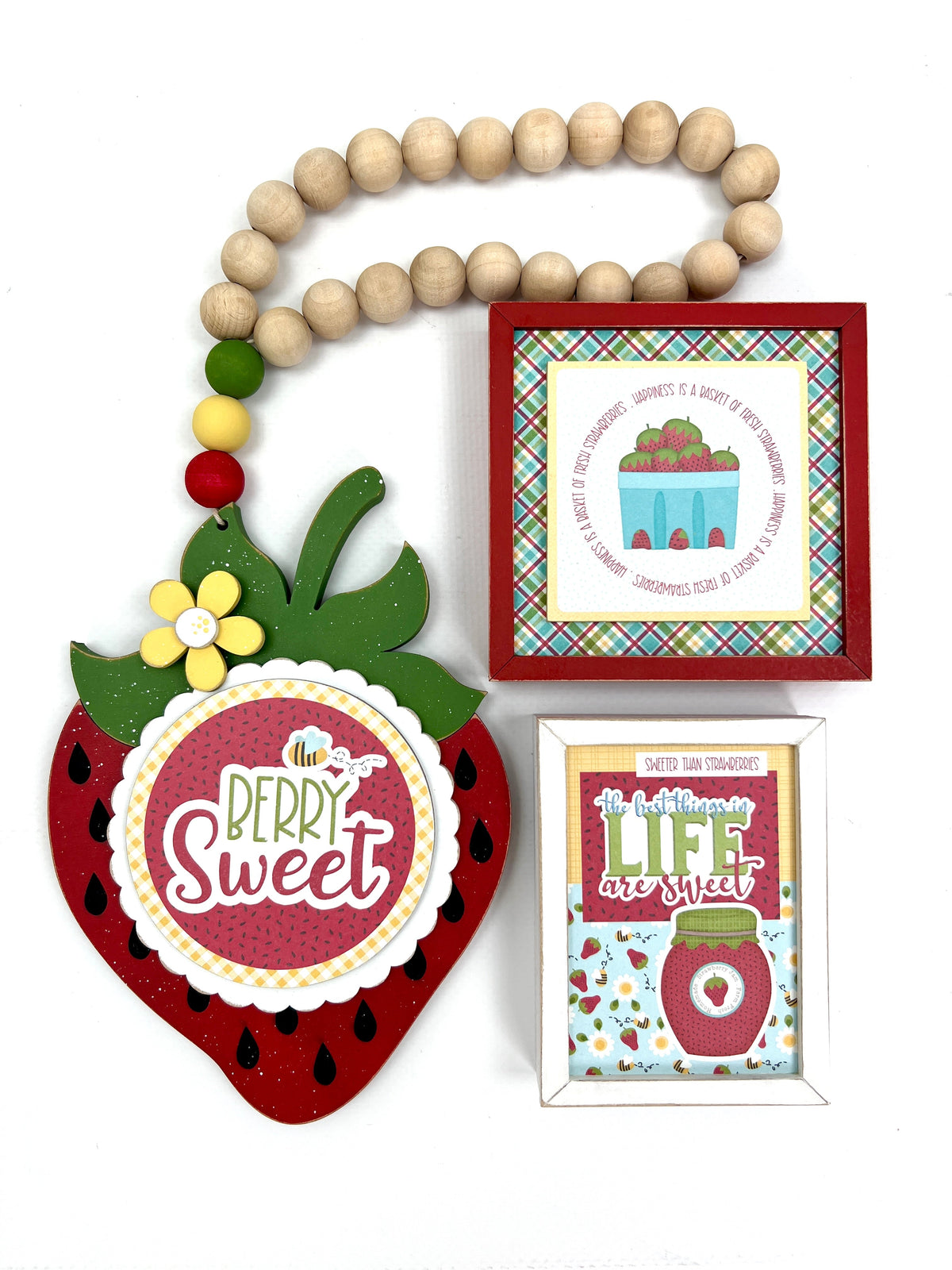 Berry Sweet Garland and Strawberry Wood Blocks Decor seasonal wood decor