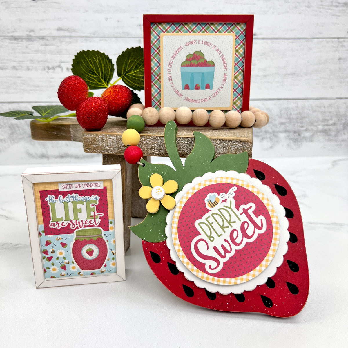 Berry Sweet Garland and Strawberry Wood Blocks Decor seasonal wood decor