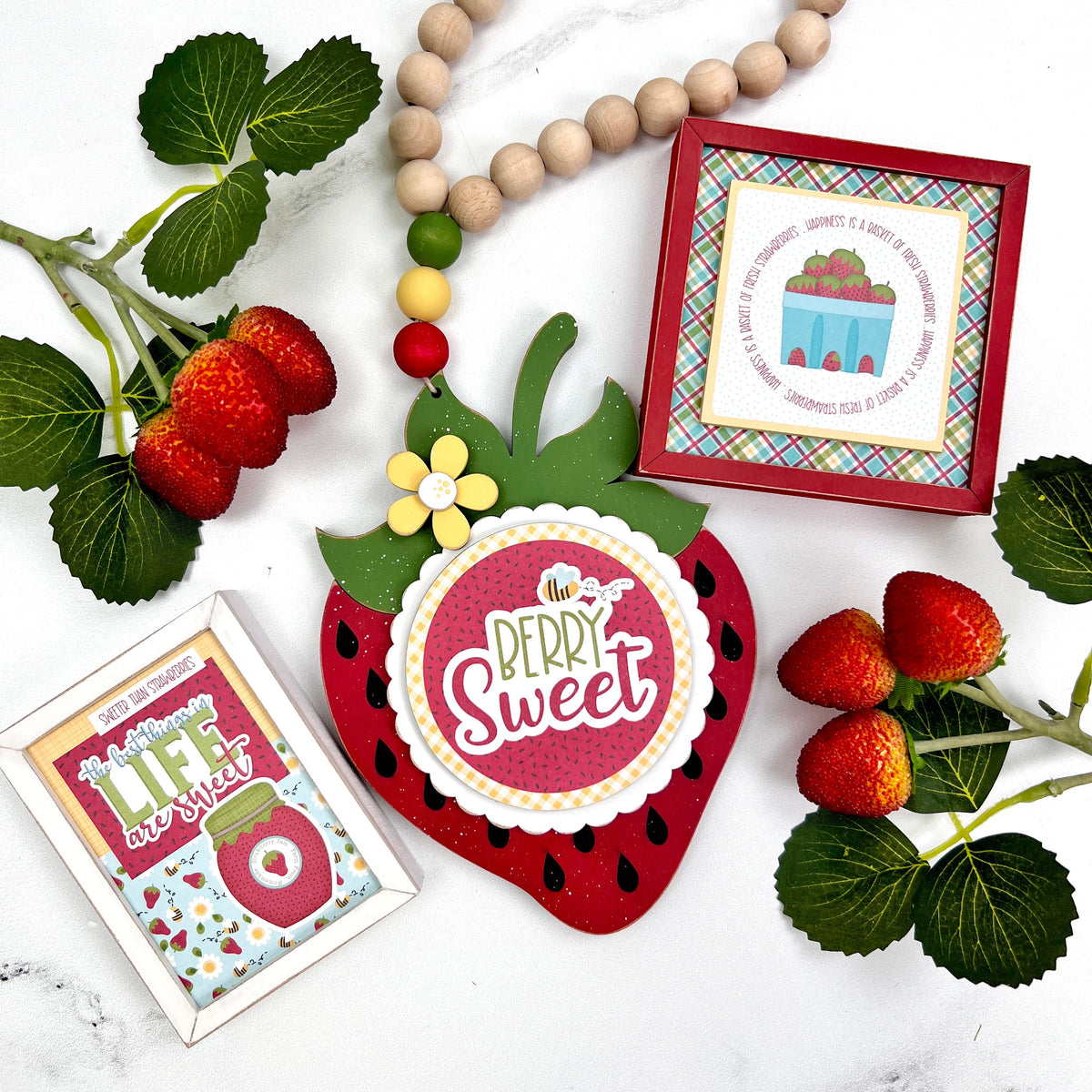 Berry Sweet Garland and Strawberry Wood Blocks Decor seasonal wood decor