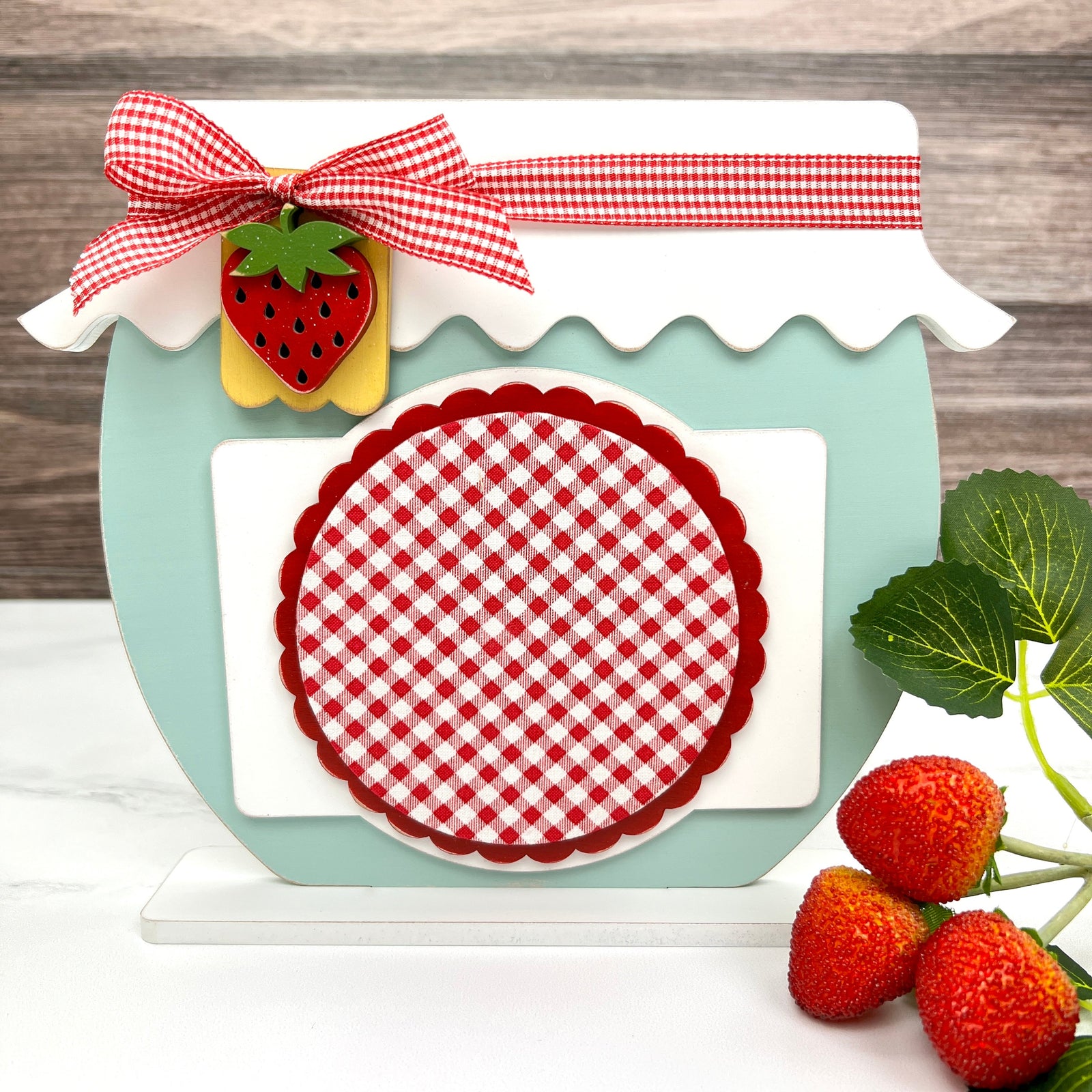 Strawberry Jam jar wood cross stitch display backer