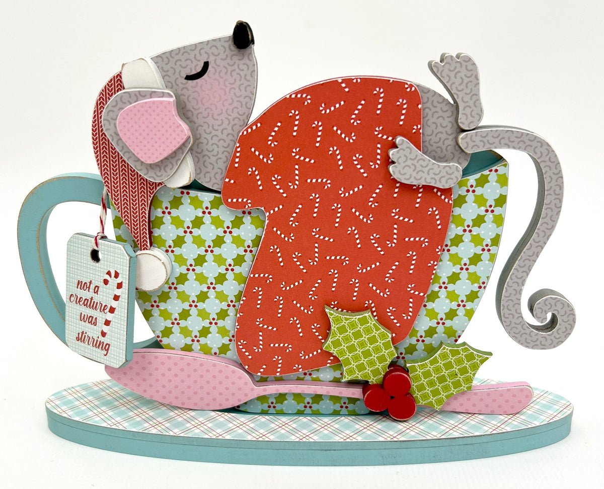 Christmas Teacup Mouse Wood Decor Seasonal &amp; Holiday Decorations