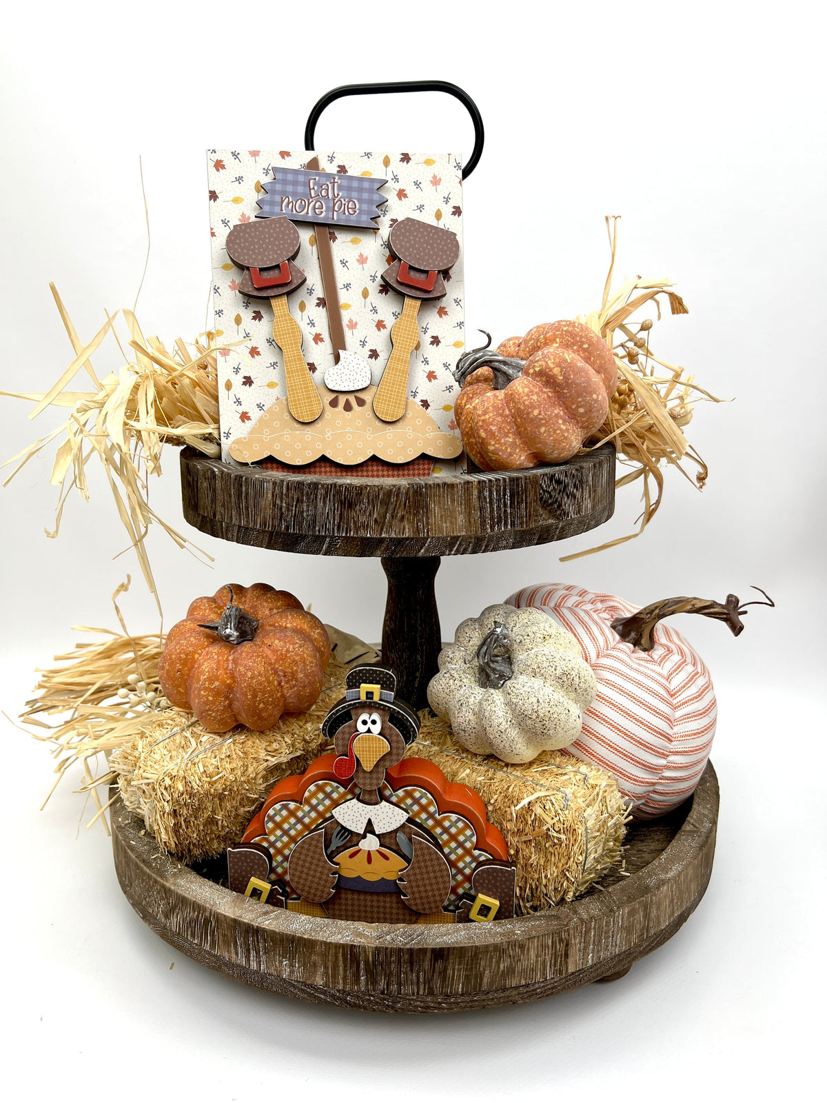Fall and thanksgiving themed tiered tray wood decorations
