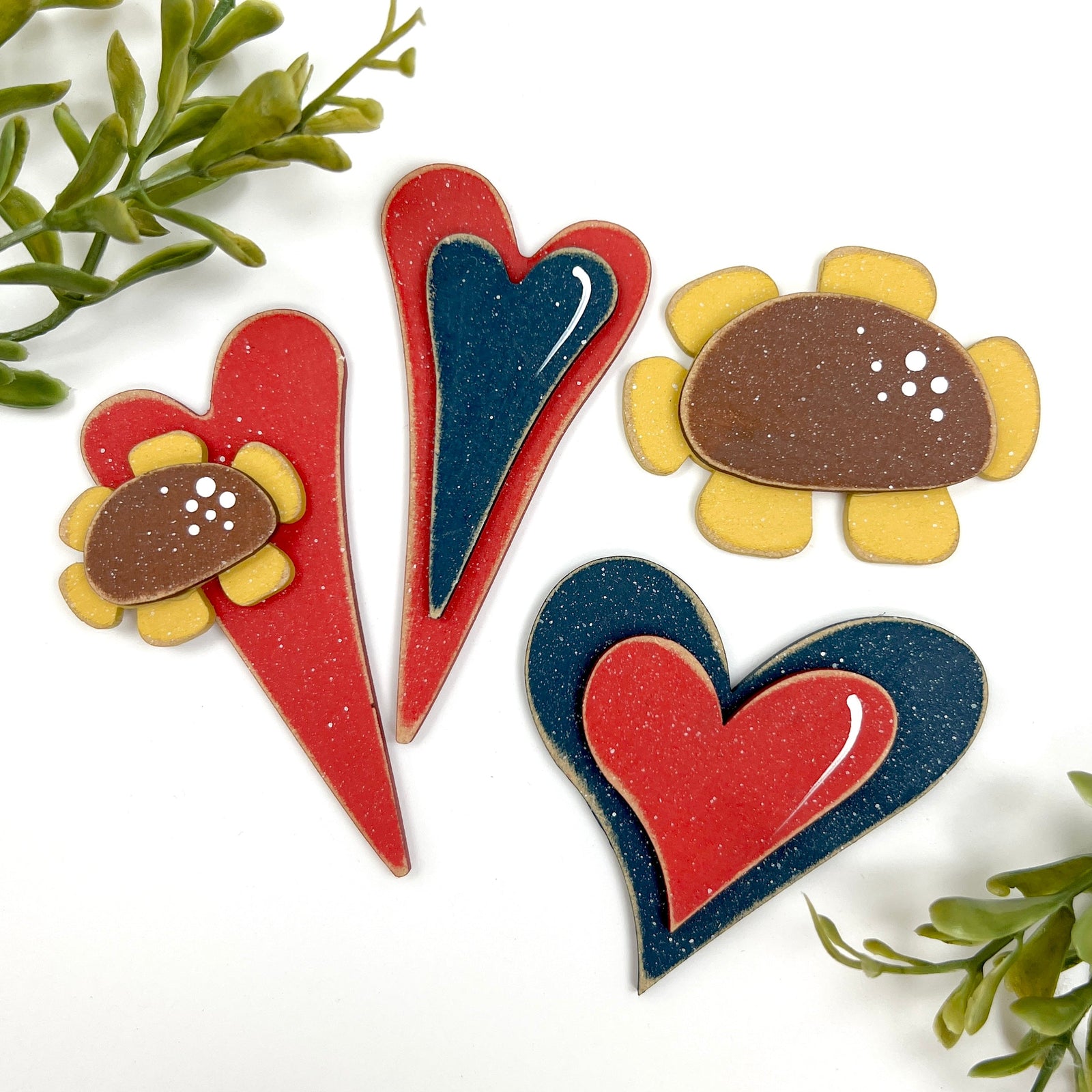 Heart and Sunflower Tiny Charms seasonal wood decor
