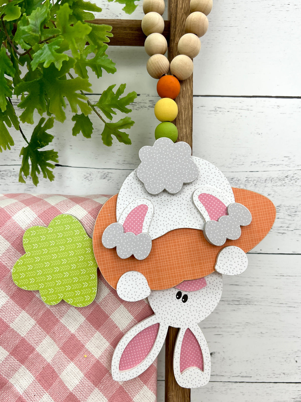 Upside down hanging bunny wood beaded garland DIY craft kit