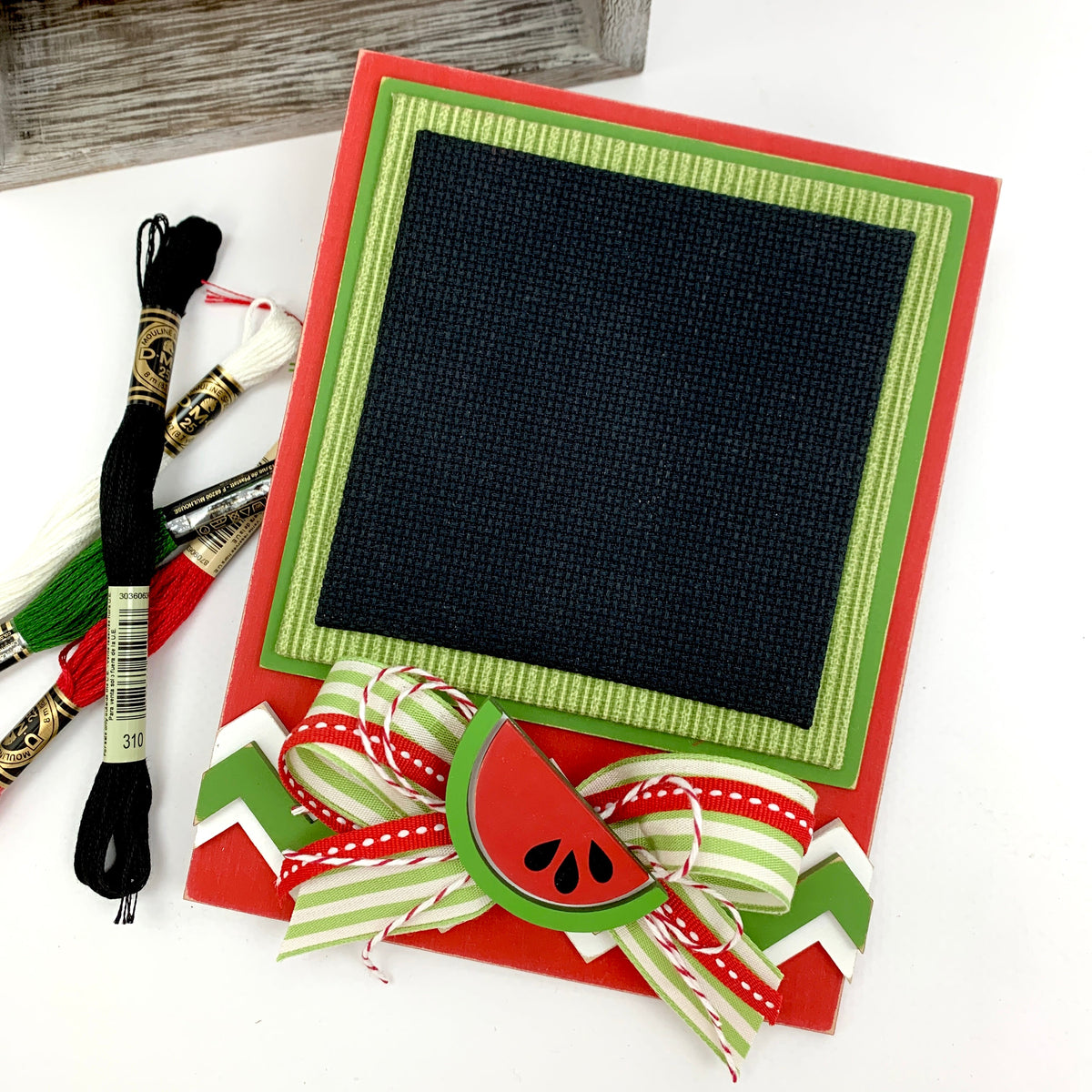 Watermelon cross stitch unfinished wood display backer