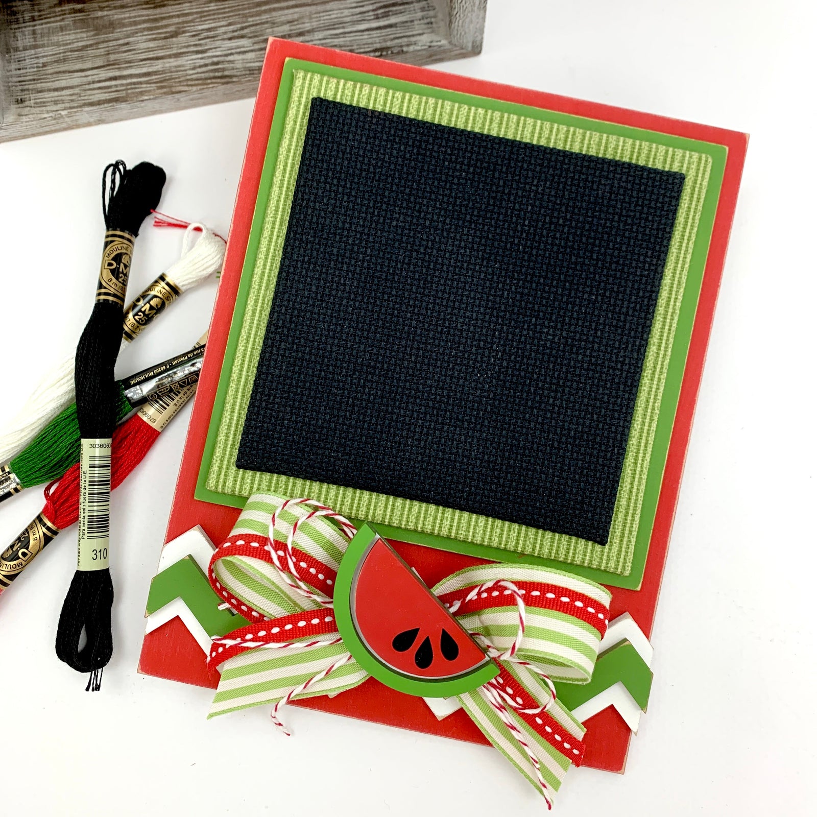 Watermelon cross stitch unfinished wood display backer