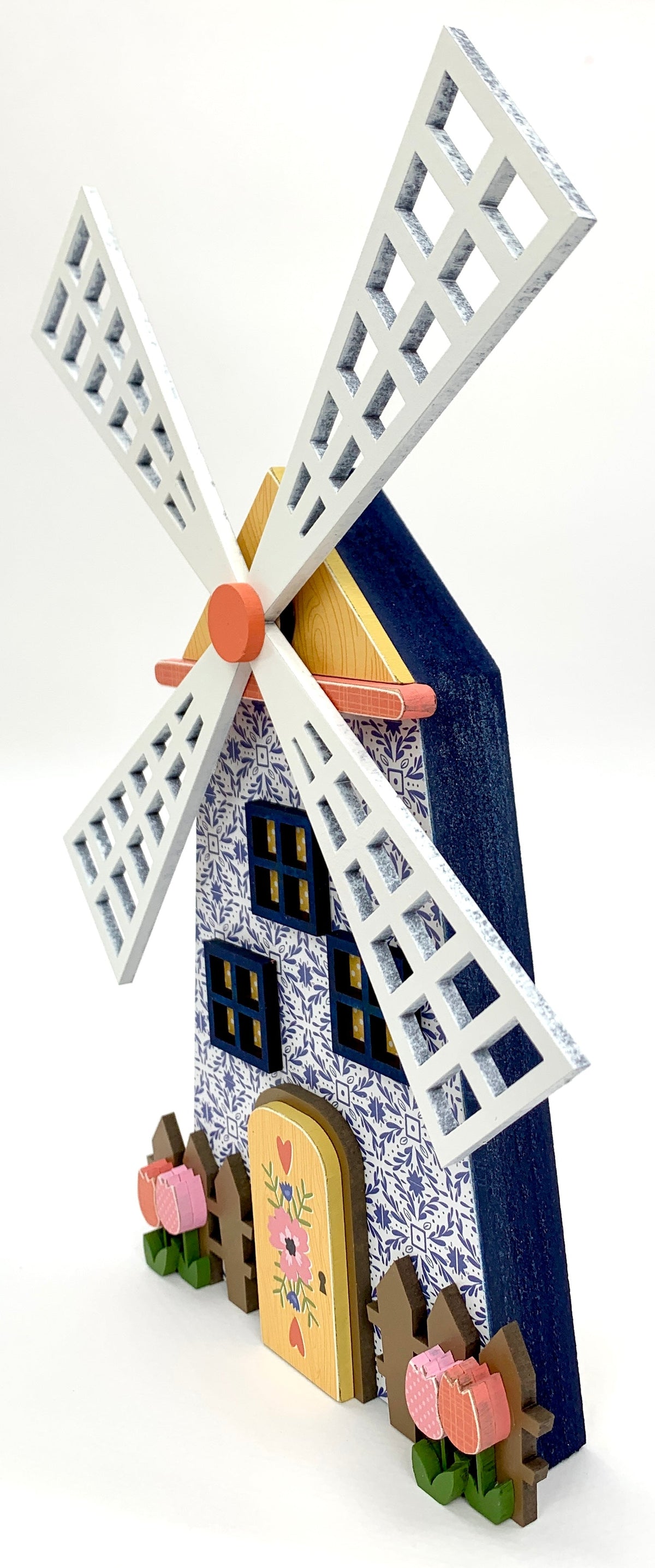 Delft blue Dutch windmill wood decoration