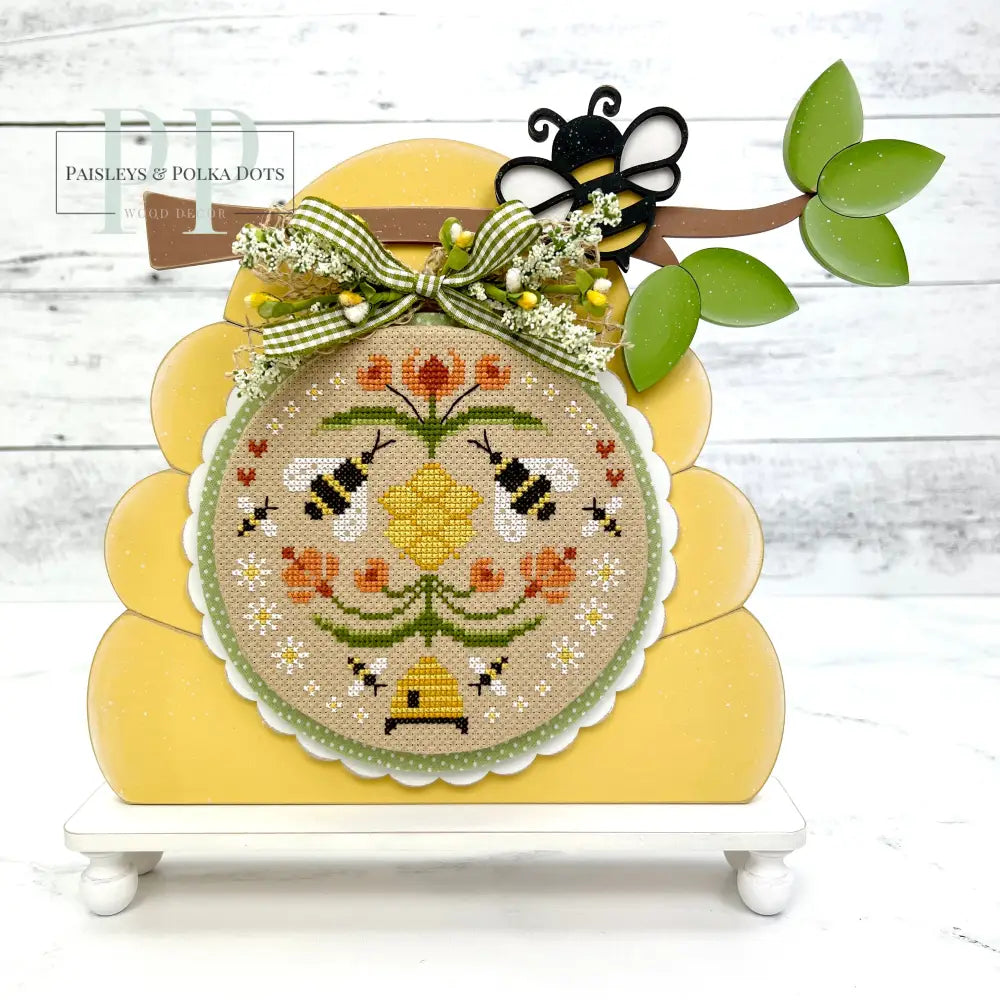 Bee Hive Cross Stitch Display-Unfinished Wood seasonal wood decor
