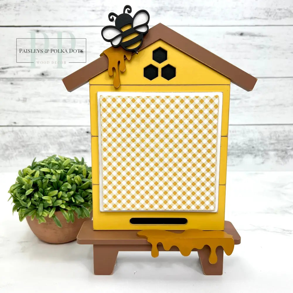 Yellow and brown bee hive house for cross stitch finishes