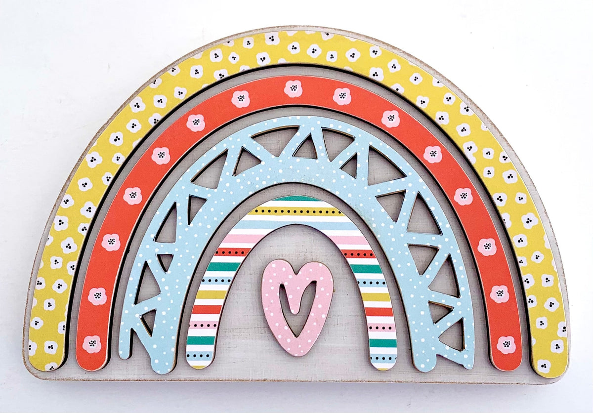 Rainbow wood home decor, rainbow themed tiered tray, handmade rainbow wood craft kit, rainbow decor for shelf
